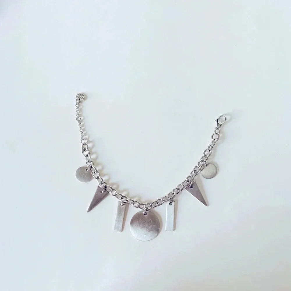 Marlyn Schiff Silvertone Geometric Multi Charm Bracelet Adjustable - Picture 2 of 3